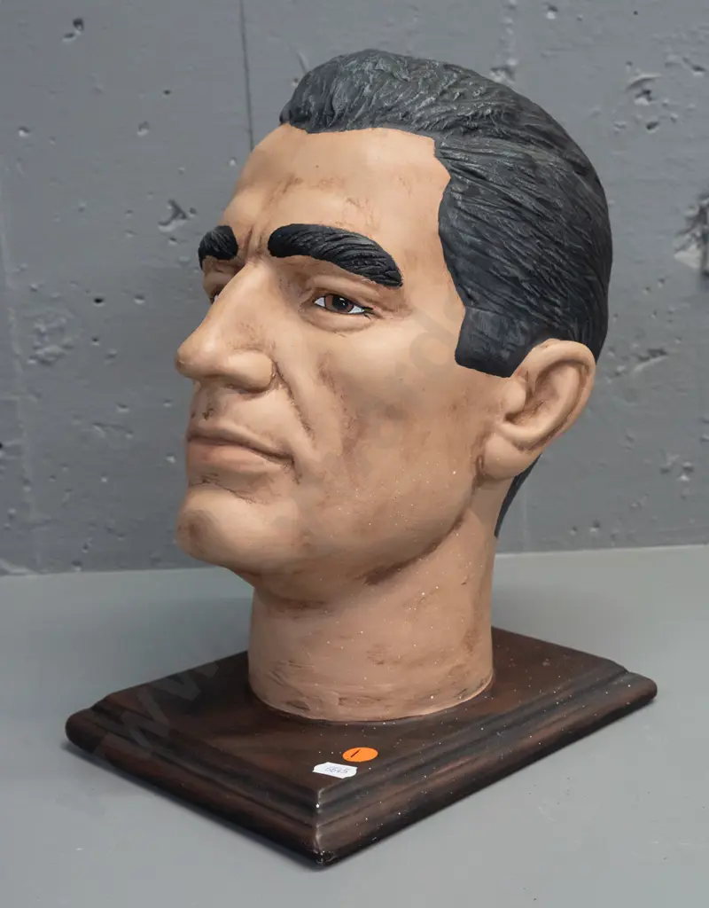 cast plaster milliner's stand, gents head, front corner repair to base, some paint fleck H310 Image 1++