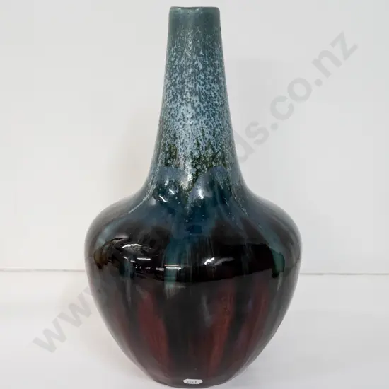 retro multicolored red & blue stylized bottle vase H360 W200