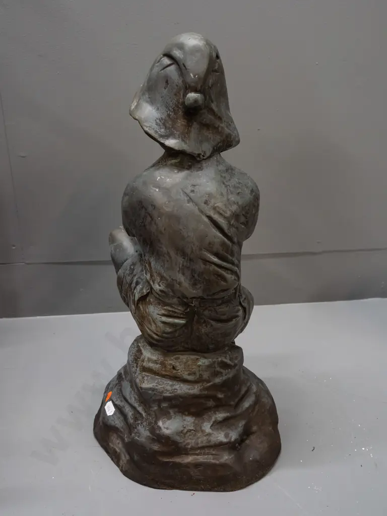 cast metal boy figure, ex water feature, has some fountain piping - wear and marks H-480 W-240 Image 1++