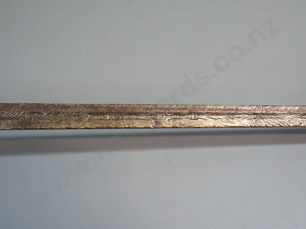 decorative sword with cast brass hilt and handle with classical water carrier motif, pierced and cast basket, Image 1++