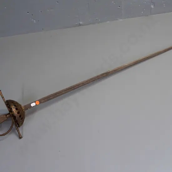 decorative sword with cast brass hilt and handle with classical water carrier motif, pierced and cast basket,