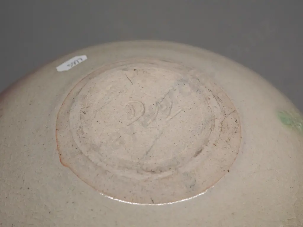 New Zealand studio pottery squat sphere shaped vase - mark DM? - red over light green H-170 W-230 Image 1++