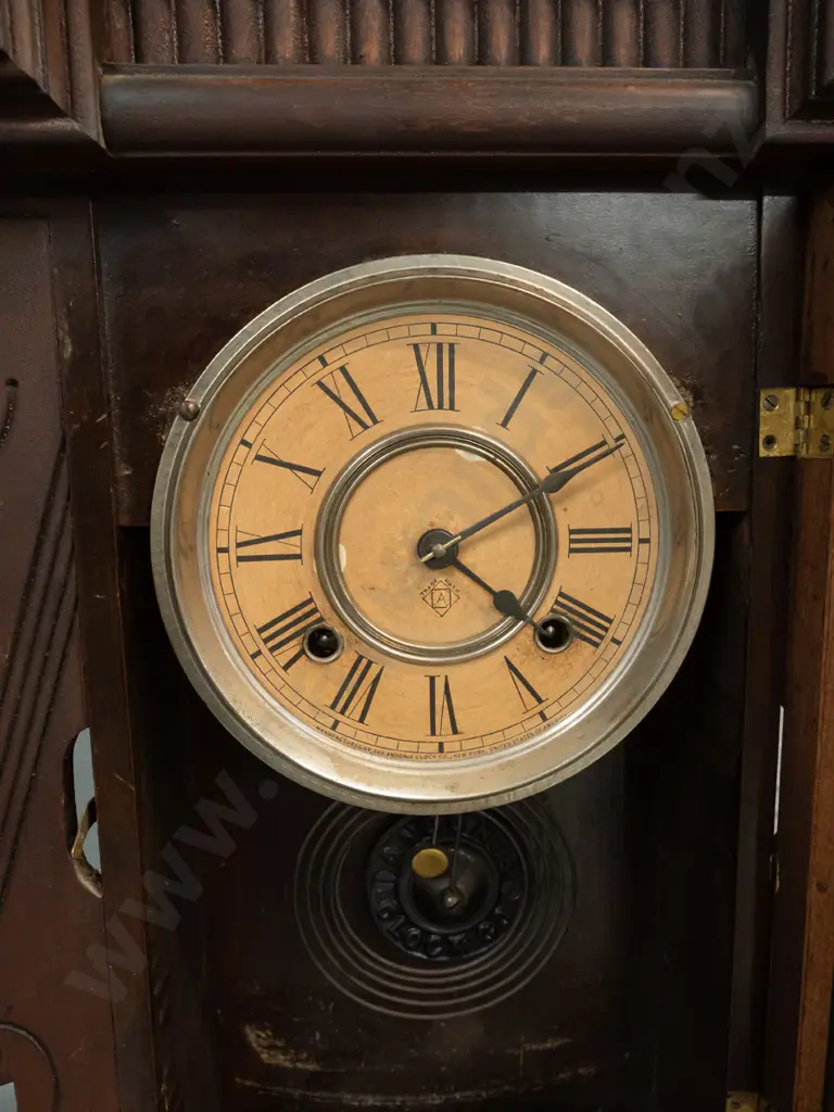 Ansonia mantle clock, carved & pierced decoration, glazed & etch glass door. H625 W380 - not going Image 1++