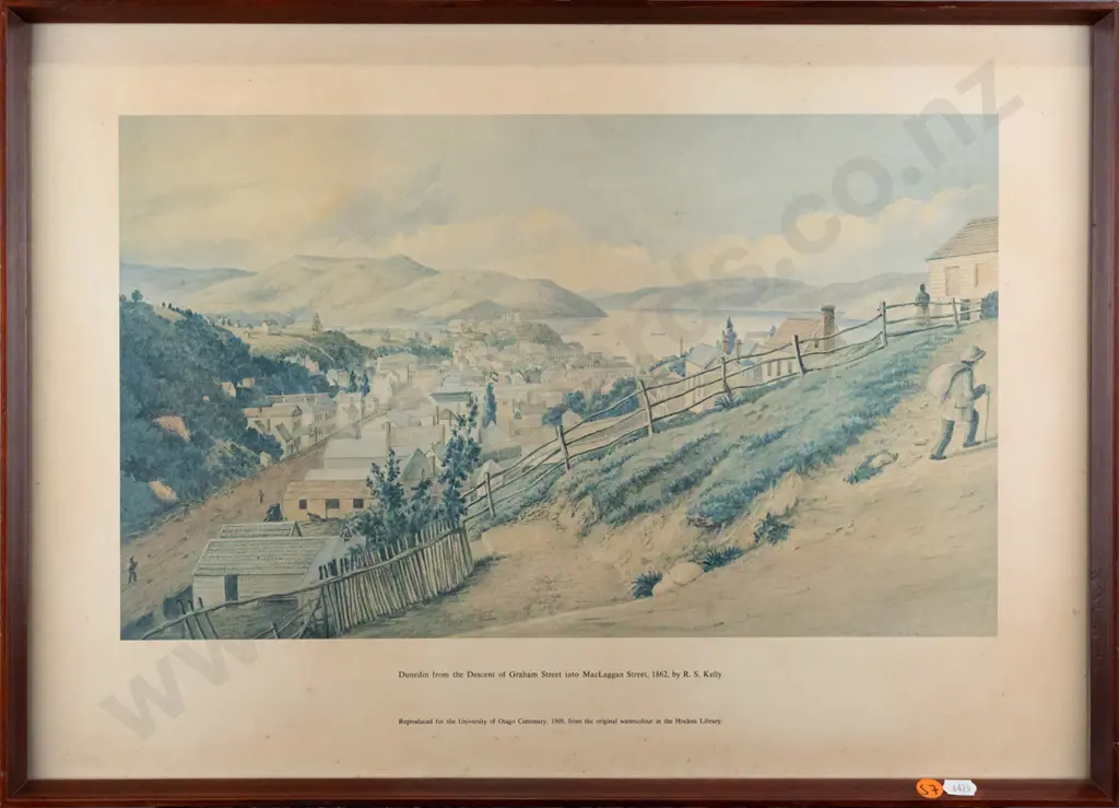 framed historic Dunedin print  H275 W460 (fading, foxing) Image 1++