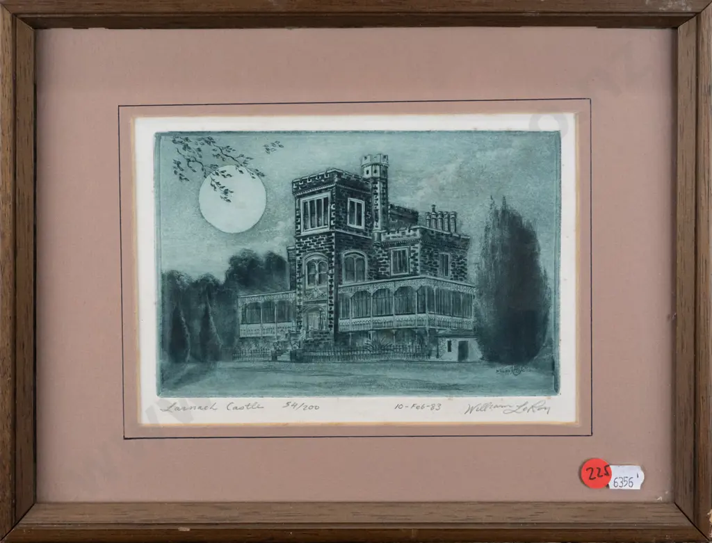 William Le Roy '83 - framed etching 54/200 " Larnach Castle" H120 W185 (slight foxing, under glass needs a clean) Image 1++