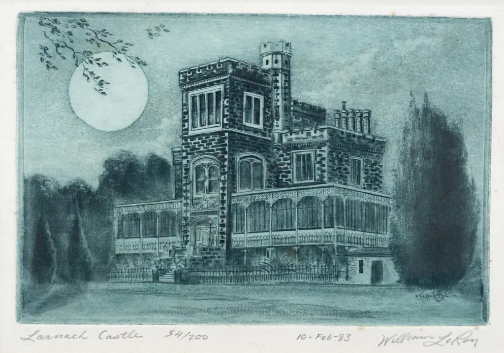 William Le Roy '83 - framed etching 54/200 " Larnach Castle" H120 W185 (slight foxing, under glass needs a clean) Image 1++