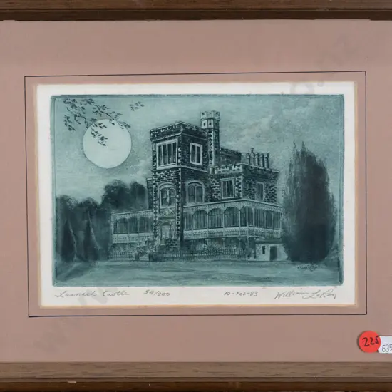 William Le Roy '83 - framed etching 54/200 " Larnach Castle" H120 W185 (slight foxing, under glass needs a clean)