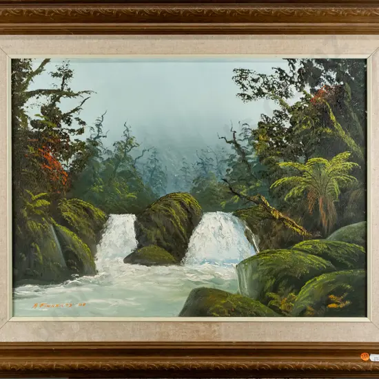 M Finnerty '89 - framed oil - Blackwater River, Buller District H440 W600