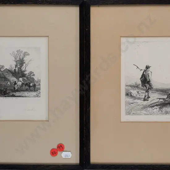 2x vintage engravings "Going to Labour", "The Lost Shoe" (both have very slight foxing)