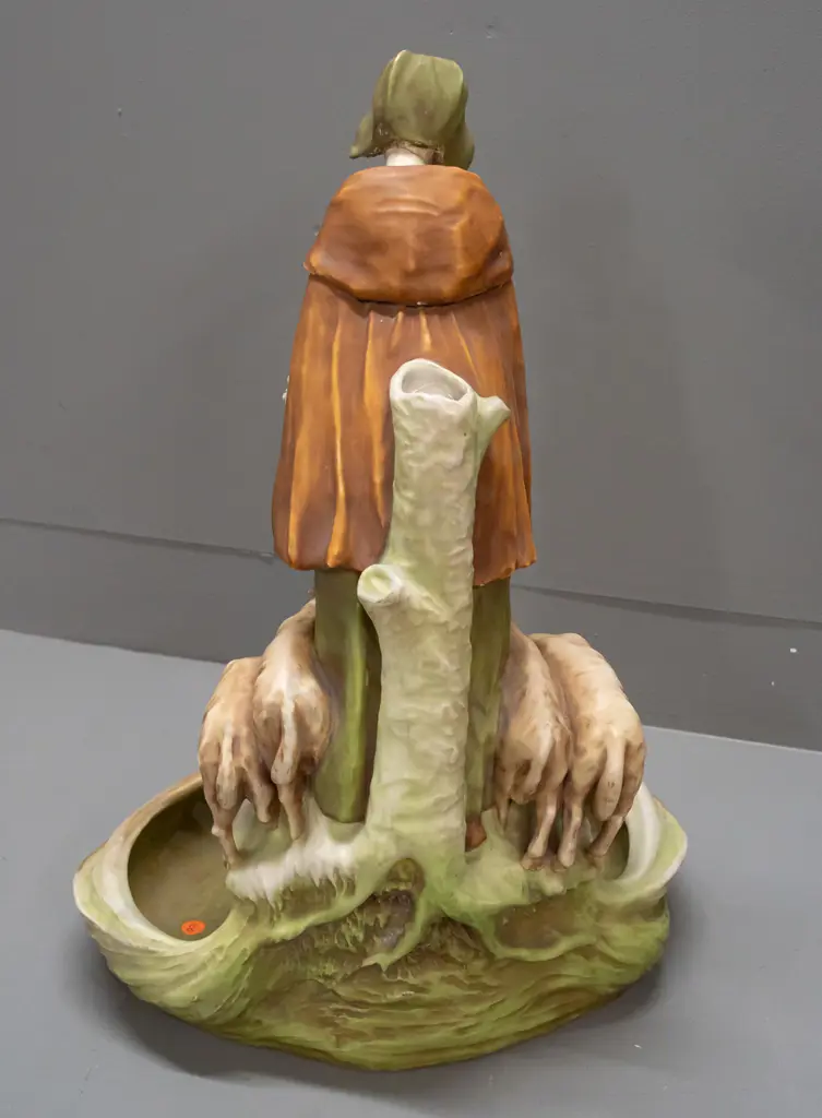 vintage large Imperial Amphora shepherdess figural vase - head repaired, ram has rubbing to one horn H-530 W-480 Image 1++