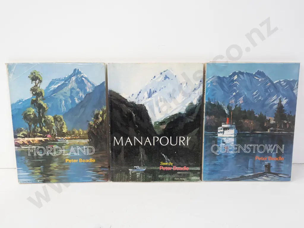3x Peter Beadle hard cover south island art books - Manapouri, Queenstown and Fiordland - pub. 1971, 72 & 73 Image 1++