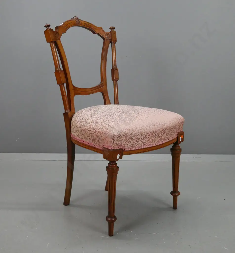 Victorian walnut open backed bedroom chair, turned supports, turned fluted legs H900 W460 W450 Image 1++