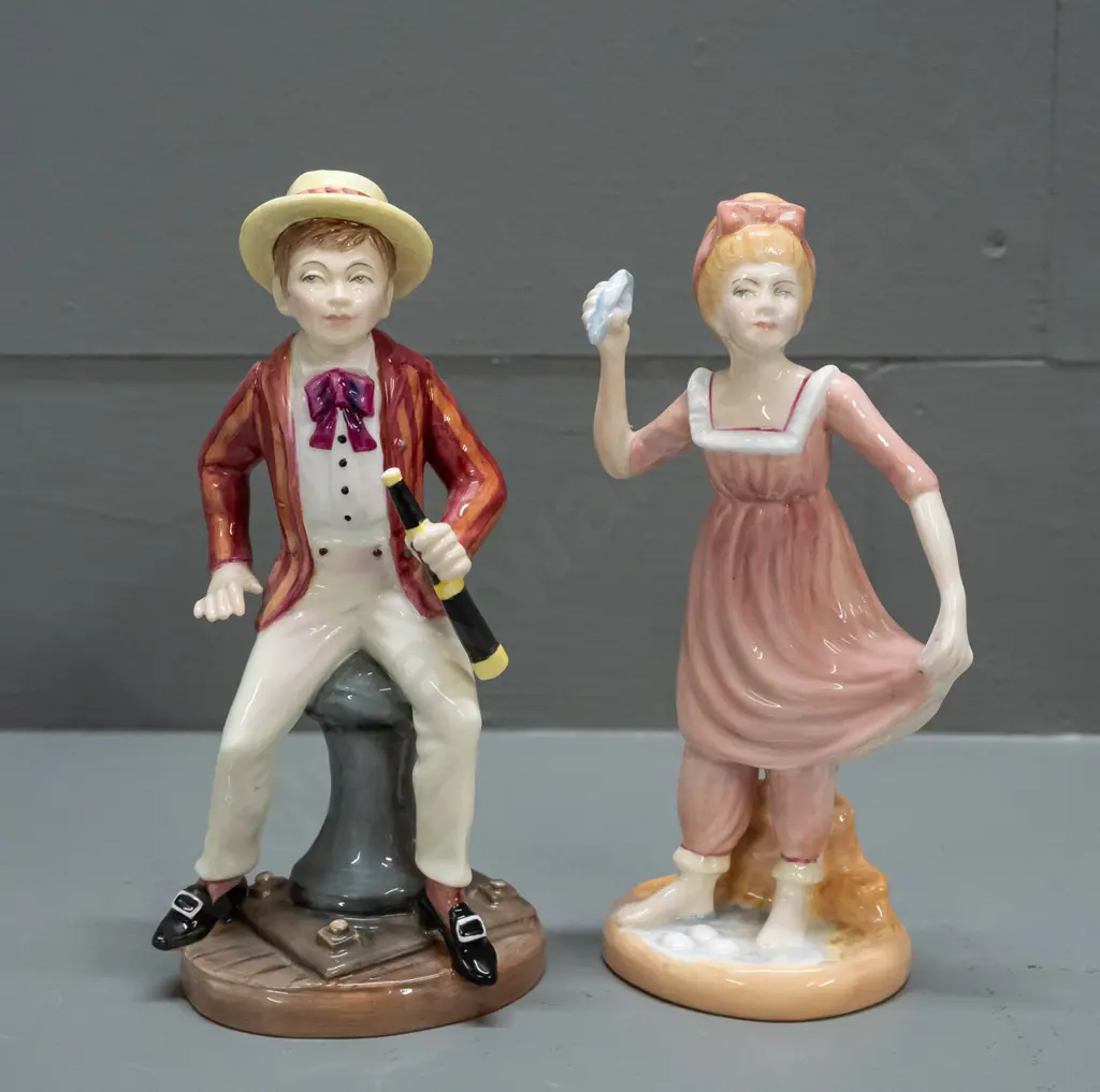2x hand-painted signed Francesca Art China Staffordshire figurines - male & female "Summer" pair - male is H-175 Image 1++