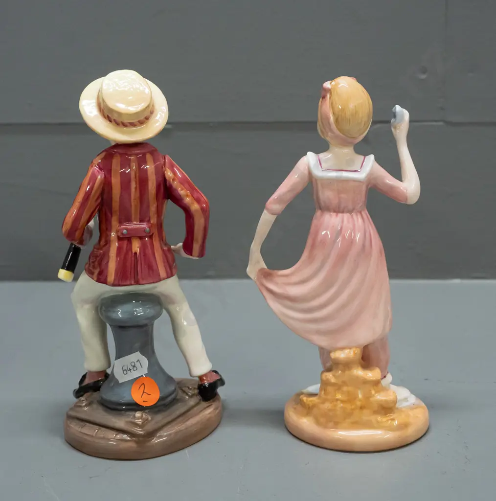 2x hand-painted signed Francesca Art China Staffordshire figurines - male & female "Summer" pair - male is H-175 Image 1++