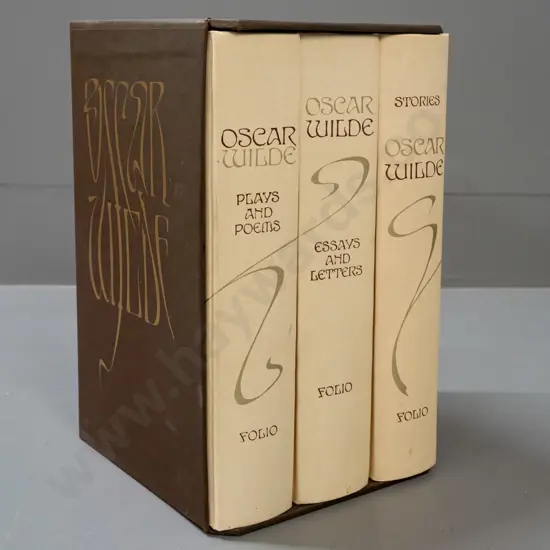 3-volume Folio Society slip-cased set of Oscar Wilde's plays, poems, stories, essays & letters - some fading & foxing