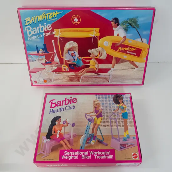 1993 & 1994 Mattel Barbie boxed accessory kits - Baywatch Rescue Station L-520 x W-340 & Health Club