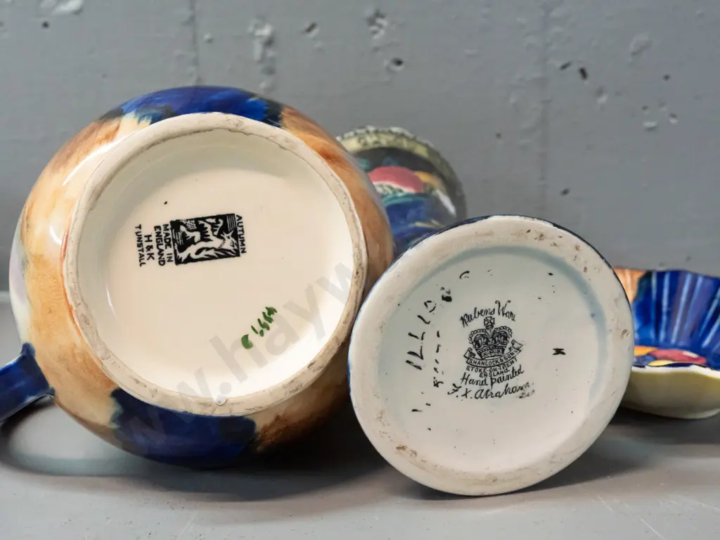 3x English hand painted items - Hancock & Sons vase signed FX Abraham H-210, Tunstall jug and small dish Image 1++