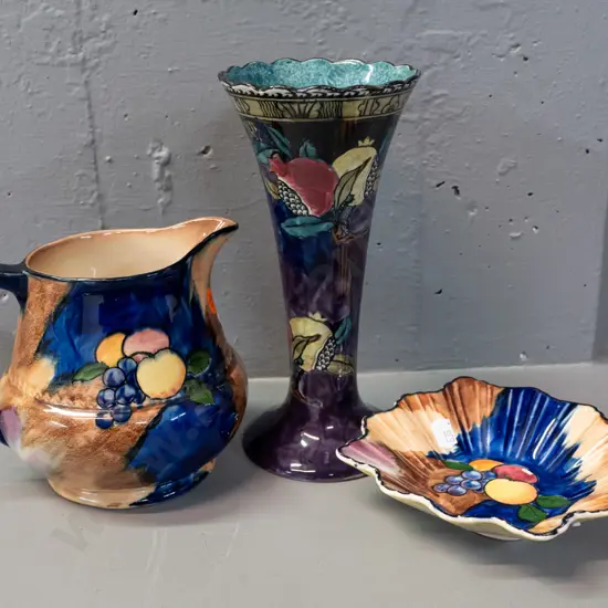 3x English hand painted items - Hancock & Sons vase signed FX Abraham H-210, Tunstall jug and small dish