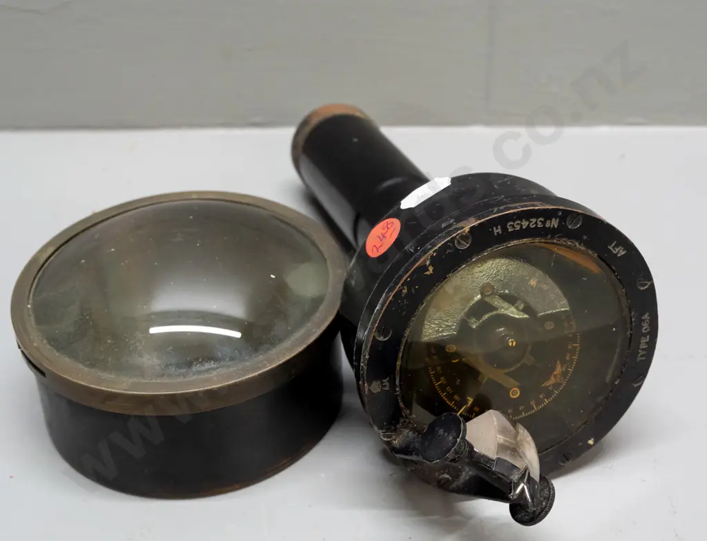 illuminated hand-held WWII RAF compass with battery compartment in handle, and a round map magnifying glass / lens Image 1++