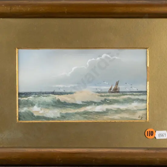 framed watercolour - sailing boat and birds H100 W180