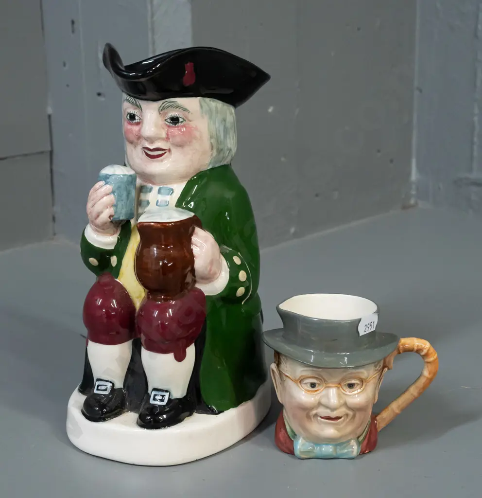 Crown Devon Fielding's large musical character jug H-230 and a Beswick small Mr. Pickwick jug with small chip to base Image 1++