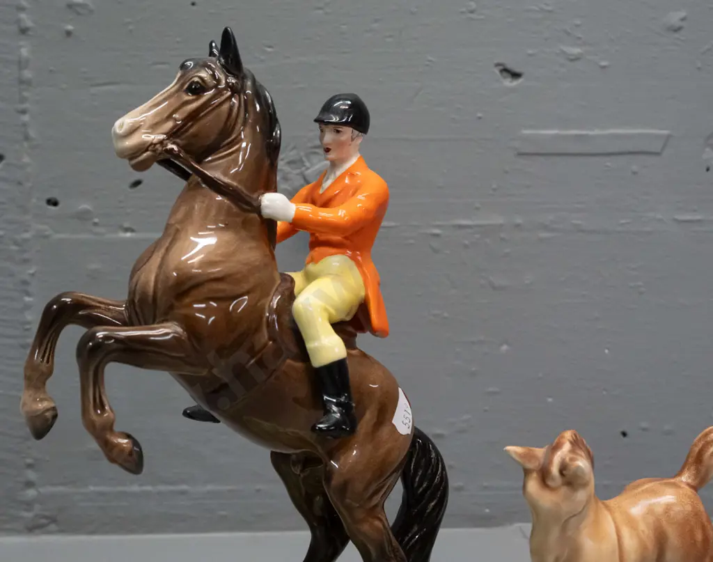 Beswick rearing horse with rider figure - repair to one foot - H245, and a small Sylvac foal with tiny fret to one ear. Image 1++