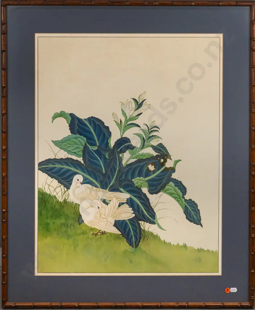 wooden bamboo themed framed print - birds H610 W450 Image 1++