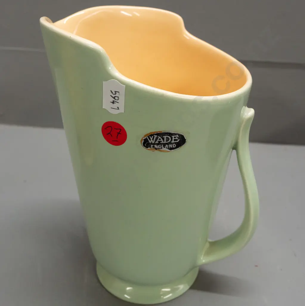 2 vintage jugs - Wade light green deco style H-180 and a Burleigh Ware with squirrel handle Image 1++