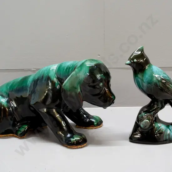 Blue Mountain Pottery - cardinal H-180 and a large dog L-330 with some felt glued to base