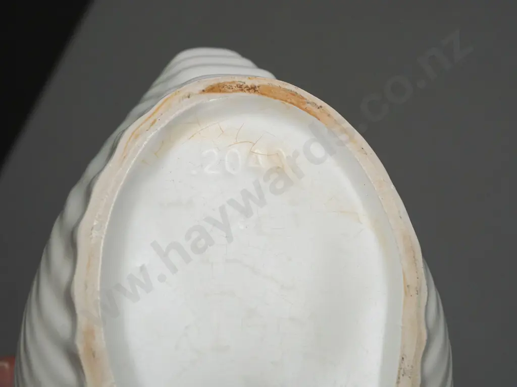 Crown Lynn shell shaped vase marked ".2049" on bottom - some rust marks around base, some stains and crazing inside Image 1++