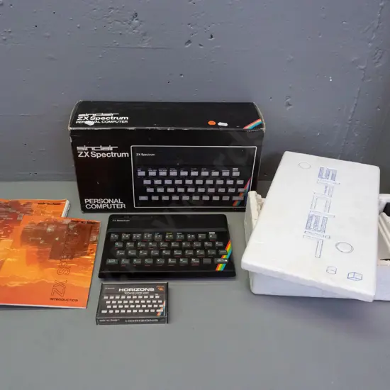 Sinclair ZX Spectrum compact computer in original box with power supply, cassette tape and manuals - untested