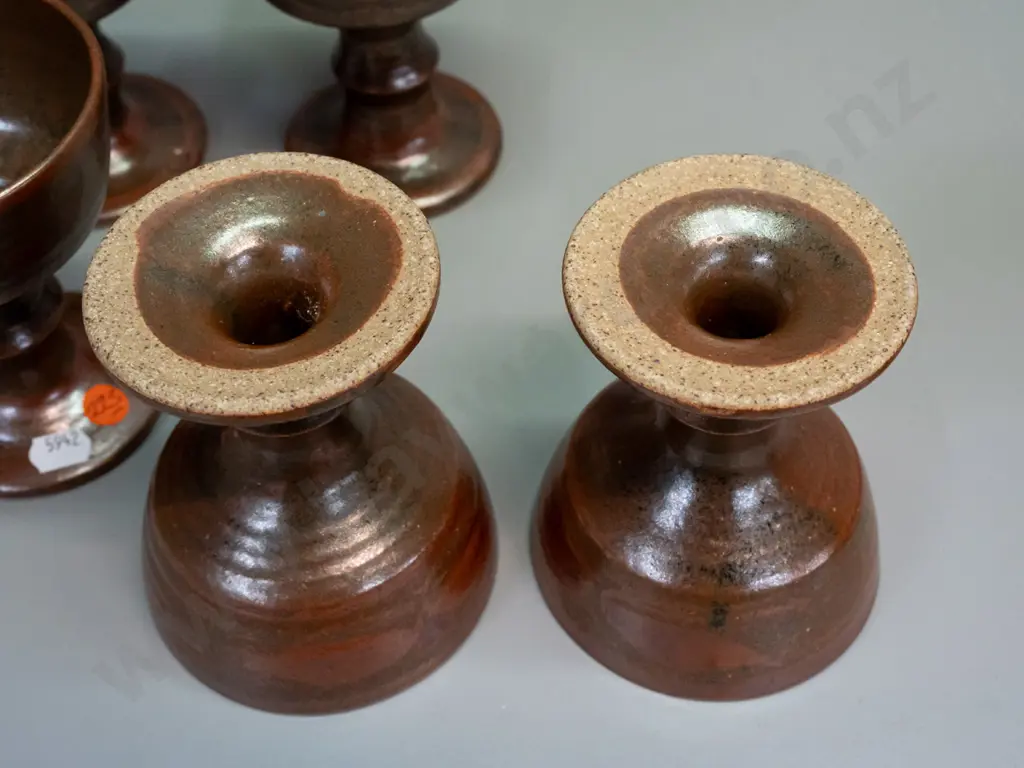 6 Barry Ball studio pottery goblets in tenmoku glaze H-125 D-100 Image 1++