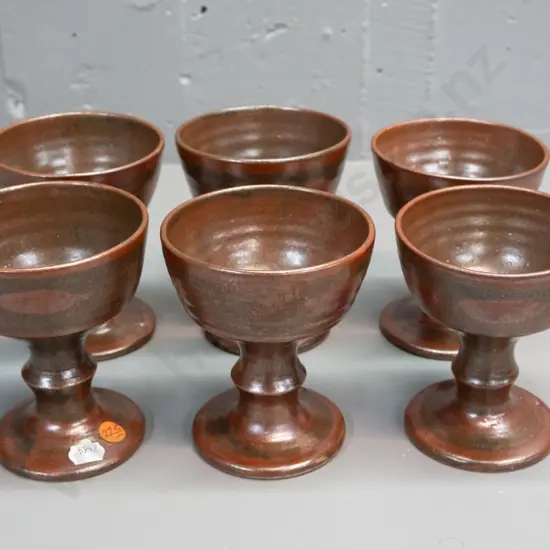 6 Barry Ball studio pottery goblets in tenmoku glaze H-125 D-100