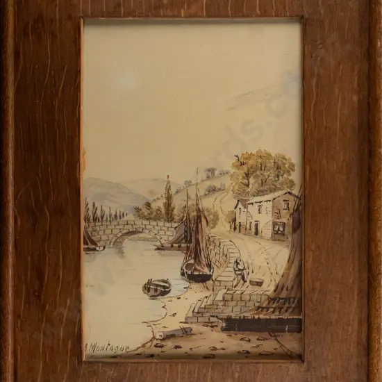 A Montague - framed watercolour - river scene H270 W170