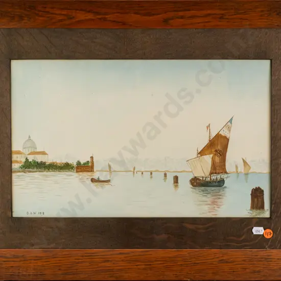 O.A.W 1918 - framed watercolour - coastal scene H240 W390