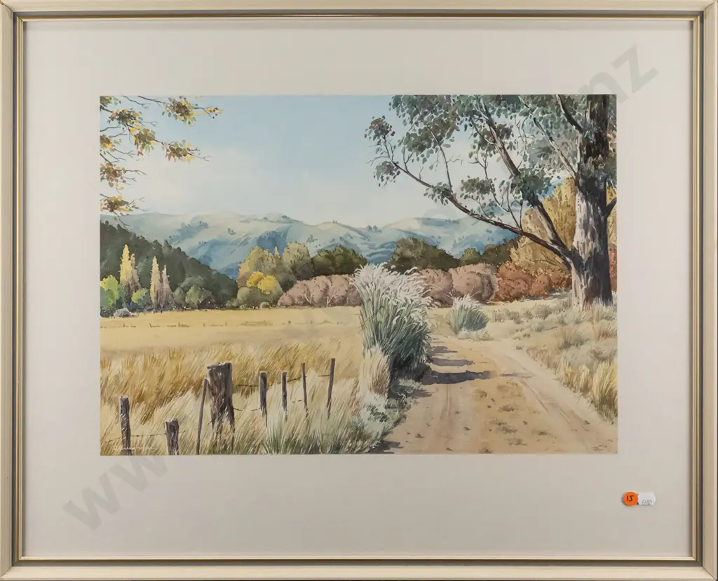 John D Allingham 1977 - framed watercolour "Pastorale-North Taieri Otago" H340 W490 Image 1++