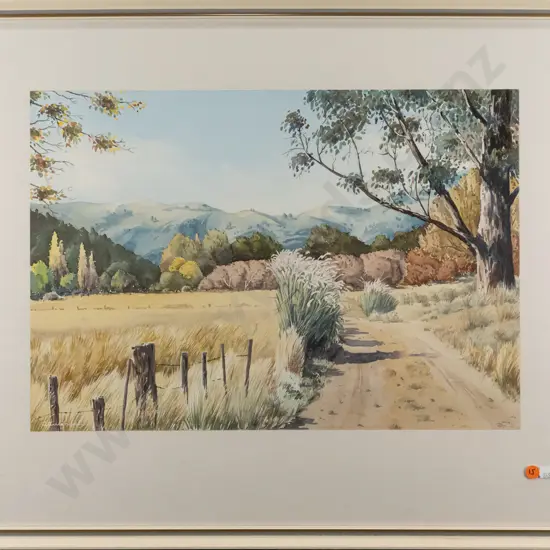 John D Allingham 1977 - framed watercolour "Pastorale-North Taieri Otago" H340 W490