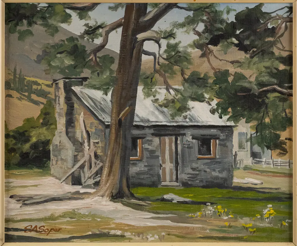 SA Soper - framed oil - stone cottage H240 W290 Image 1++