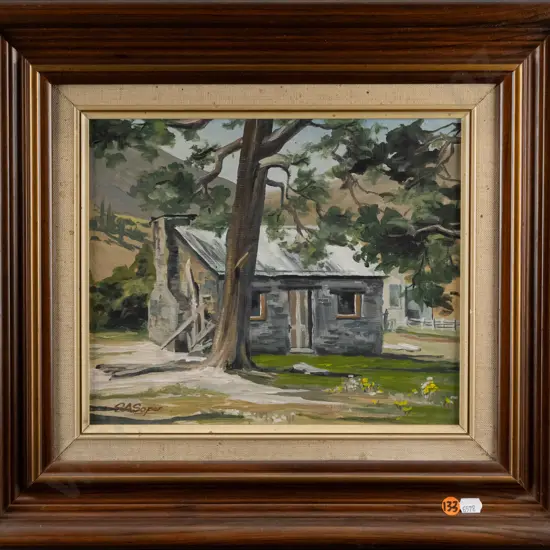 SA Soper - framed oil - stone cottage H240 W290