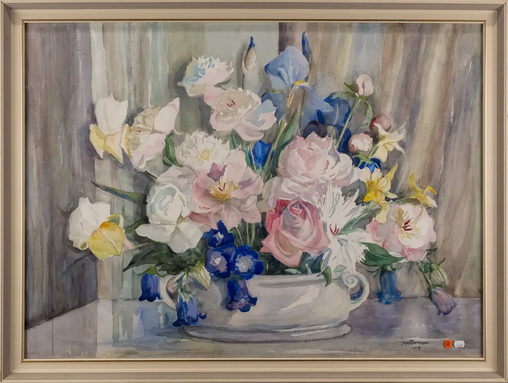 Myra Thompson 1973 - framed watercolour - flowers H540 W740 Image 1++