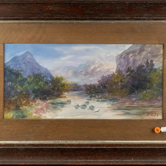 John Charles Veitch - framed watercolour - river scene H175 W375