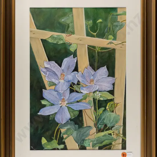 Janice Clark '01 - framed watercolour "Clematis" H360 W250