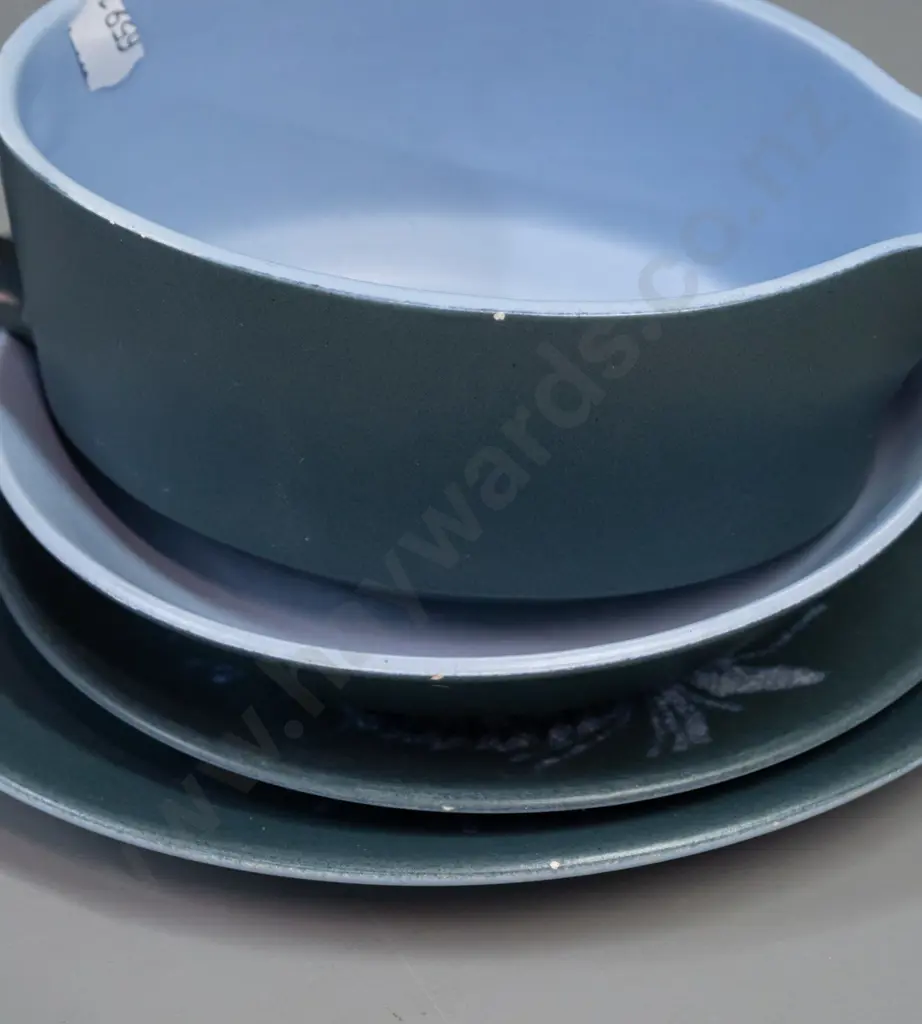 retro Dorothy Thorpe mid-60s Crown Lynn "Pine" pattern table ware - coffee pot, cream & sugar, 6 trios, Image 1++