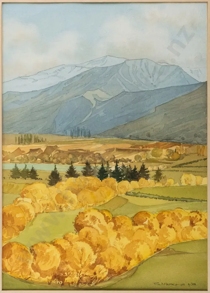 Stan Hopkins 2/73 - framed watercolour and pencil - landscape H370 W255 (marking to mat) Image 1++