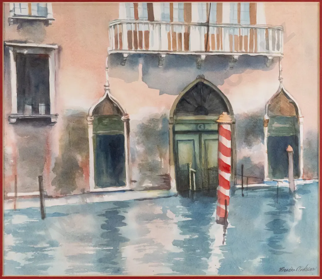 Marian Anderson - framed watercolour - Venetian building H330 W375 Image 1++