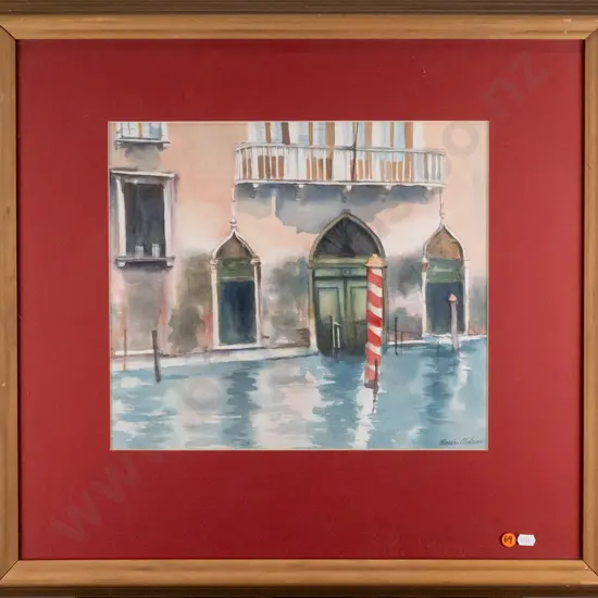 Marian Anderson - framed watercolour - Venetian building H330 W375