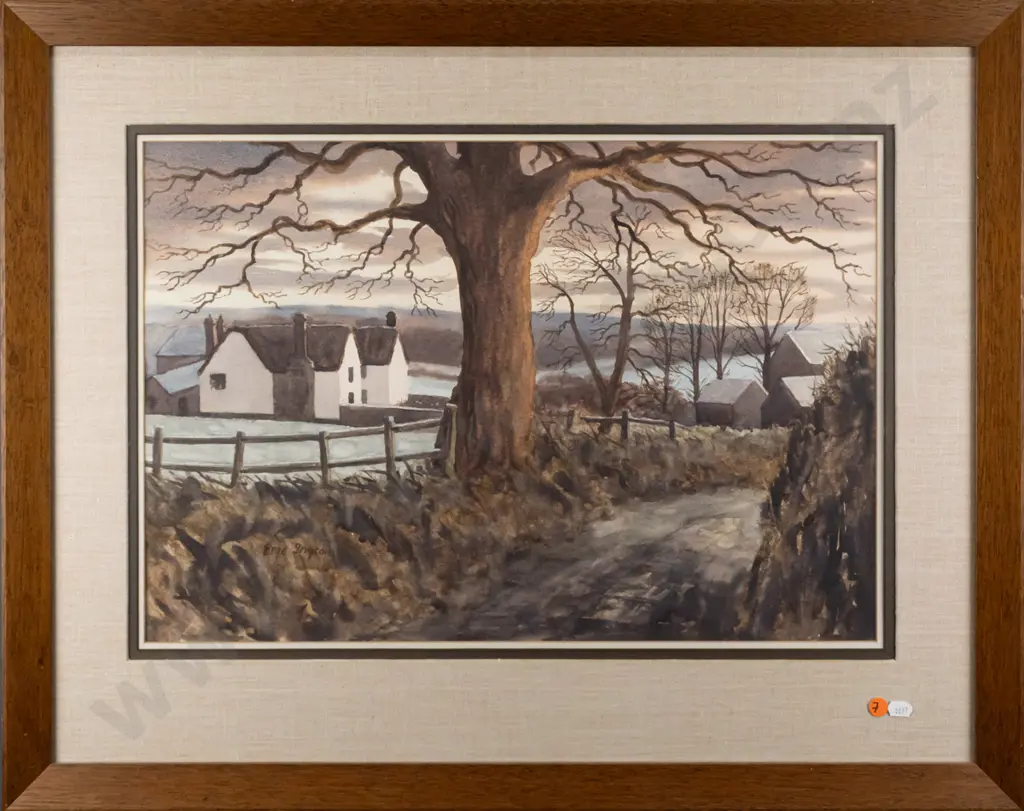 Eric Ingram - framed watercolour - houses and landscape H370 W540 Image 1++