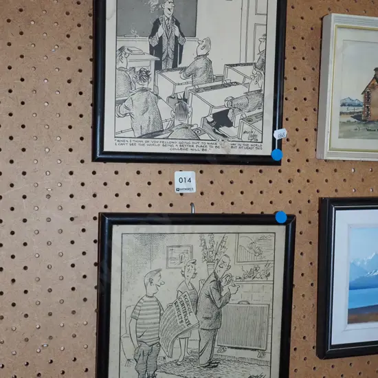 2x framed 1950s cartoons - some damage