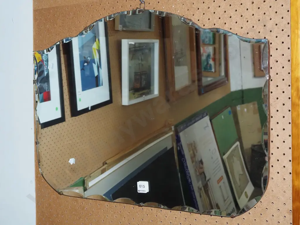 retro scalloped edge mid century wall mirror H450 W610 Image 1++
