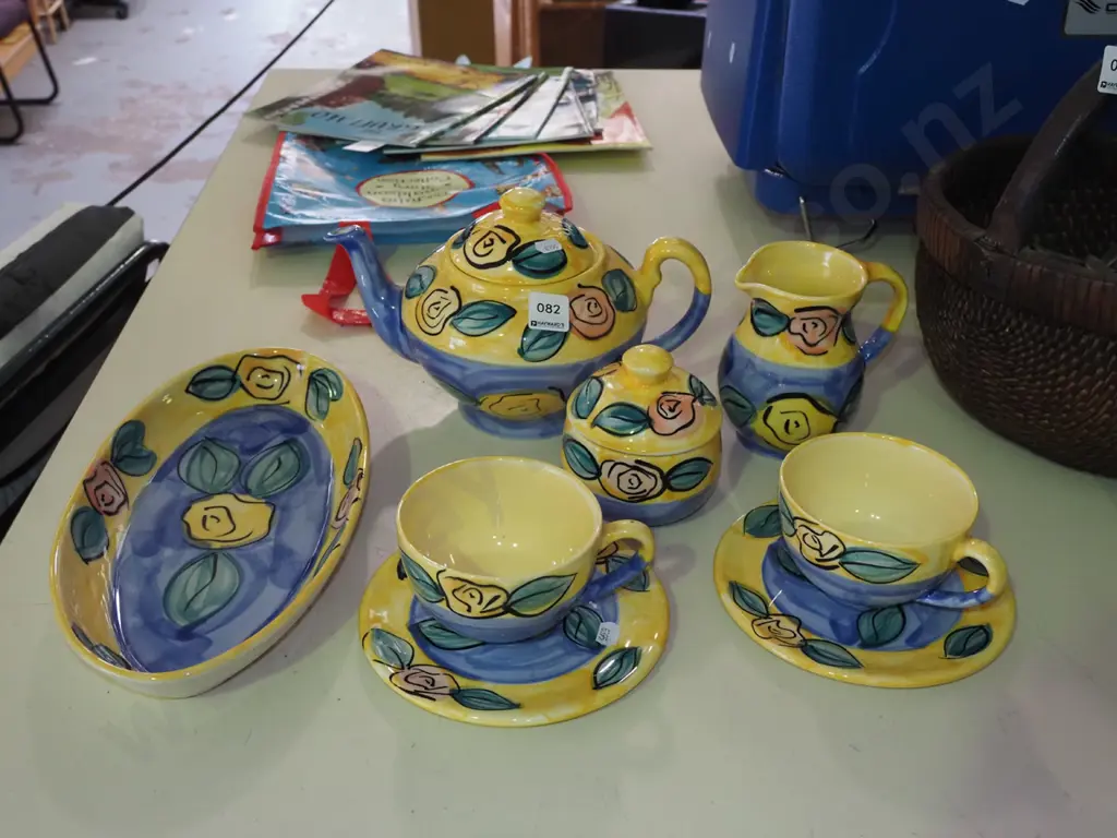 Christine Harris hand painted teapot, creamer, sugar etc Image 1++